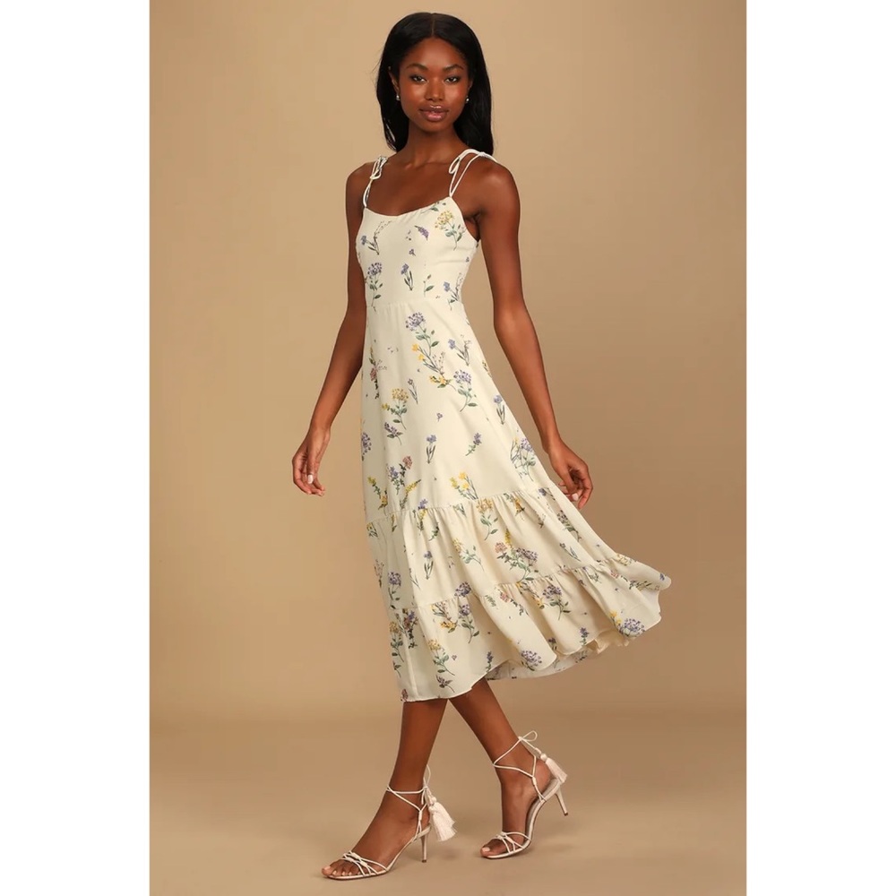 White Floral MIDI Dress - Lulus